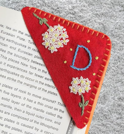 Personalized Hand Embroidered Corner Bookmark, Bookmarks for Women, Personalized Bookmark for Books, Cute Flower Book Mark, Hand Stitch Gift for Women for Book Lovers by HNQCPCVU (D, RED)