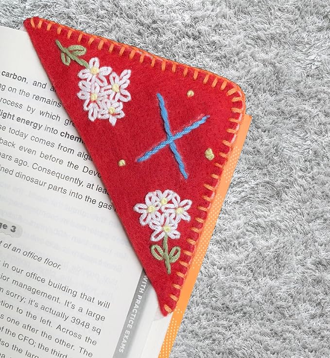 Personalized Hand Embroidered Corner Bookmark, Bookmarks for Women, Personalized Bookmark for Books, Cute Flower Book Mark, Hand Stitch Gift for Women for Book Lovers by HNQCPCVU (X, RED)