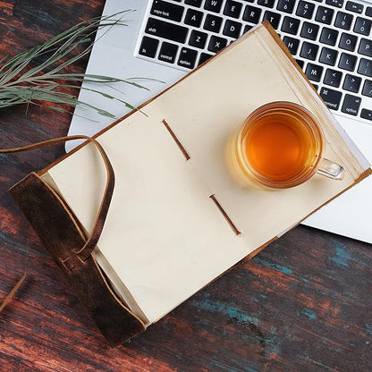 LEATHER VILLAGE Leather Bound Journal - Rustic Brown, 7"X5", 220 Pages - Vintage Blank Paper Diary for Writing, Drawing, Sketchbook, and Travel Notebook - Ideal for Women and Men