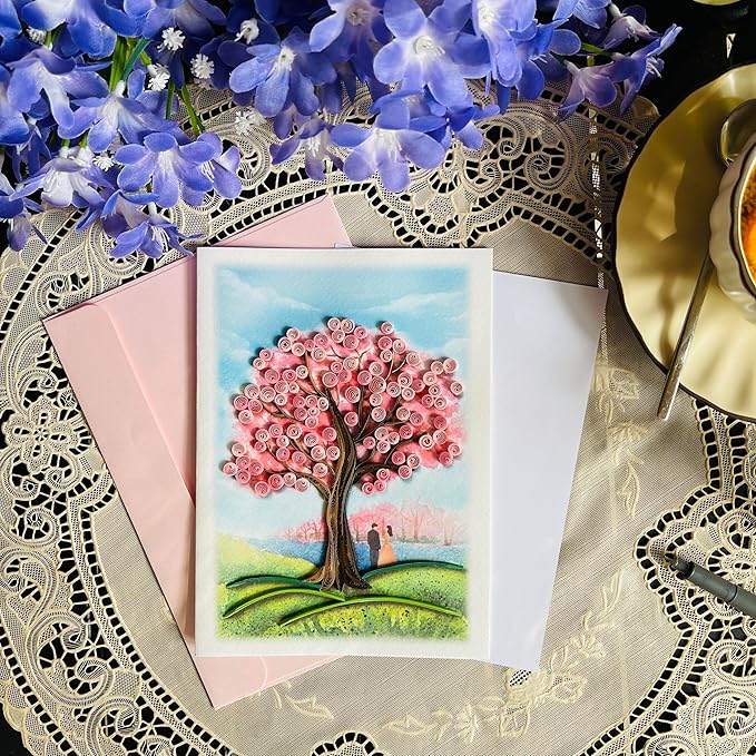 KingKraft Anniversary Card for Wife, Cherry Blossom Quilling Card, Love Card, Valentines Day Card, Birthday Card for Wife Her, Thinking of You Card, 30th 40th 50th 60th Happy Anniversary Card