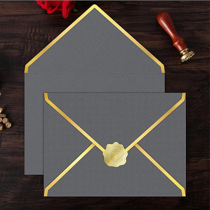 60 Pack Gold Envelopes 5x7 Silver Gray, 250G Pearled Cardstock A7 Envelopes for Invitations Business Mailing Envelope with Gold Foil Border, A6 4x6 Envelopes for Wedding Baby Shower Cards