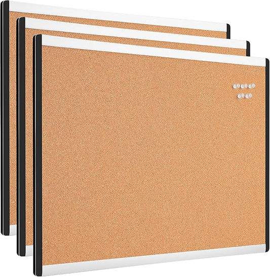 Amazon Basics Rectangular Cork board with Aluminum/Plastic Frame, 3pack, 23" x 17", Brown