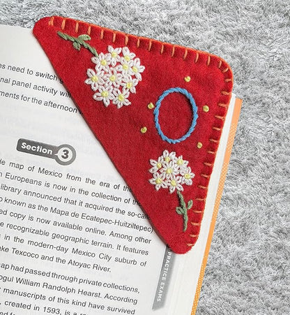 Personalized Hand Embroidered Corner Bookmark, Bookmarks for Women, Personalized Bookmark for Books, Cute Flower Book Mark, Hand Stitch Gift for Women for Book Lovers by HNQCPCVU (O, RED)