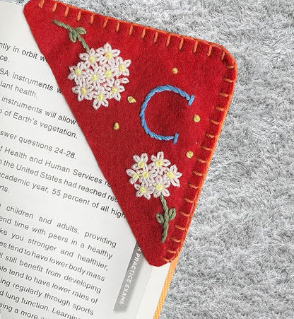 Personalized Hand Embroidered Corner Bookmark, Bookmarks for Women, Personalized Bookmark for Books, Cute Flower Book Mark, Hand Stitch Gift for Women for Book Lovers by HNQCPCVU (C, RED)