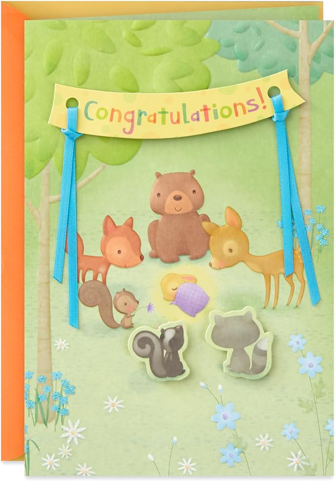Hallmark Baby Shower Card for New Parents (Animals in the Woods) Welcome New Baby, Congratulations, Gender Reveal