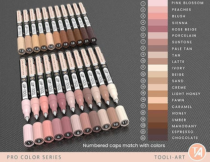 Acrylic Paint Pens 22 Skin Tones Assorted Pro Color Series Markers Set 0.7mm Extra Fine Tip for Rock Painting, Glass, Mugs, Wood, Metal, Canvas, Projects, Non Toxic, Waterbased, Quick Drying