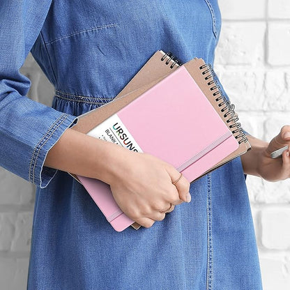 Blank Journal/Notebook - Classic Notebook/Journal with Ribbon Divider, Hardcover with Thick Paper, 5.3'' x 8.26'', Banded + Pen Holder +Inner Pocket - Pink