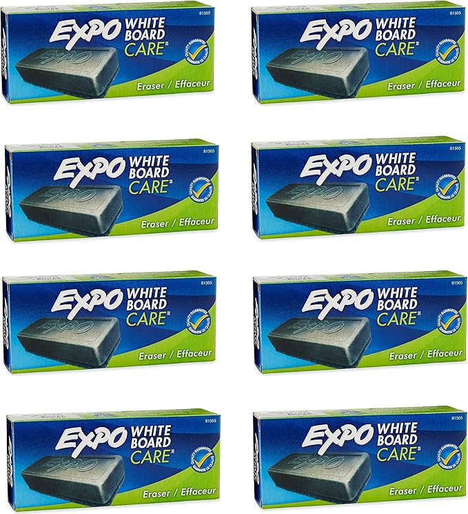 EXPO 81505 Block Eraser Dry Erase Whiteboard Board Eraser, Soft Pile, 5 1/8 W x 1 1/4 H - Pack of 8
