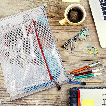 16 Pack Assorted Sizes Plastic Mesh Zipper Pouches for Storage & Organize Board Games - Puzzles - Documents - Bills - School and Office Supplies - Travel - Makeup - Multisize Mesh Zipper Pouch