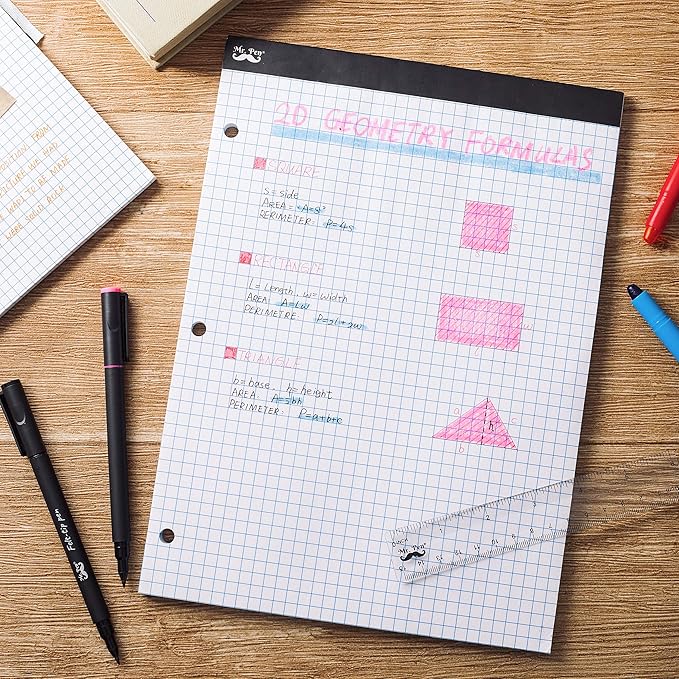 Mr. Pen- Graph Paper, Grid Paper Pad, 4x4 (4 Squares per inch), 8.5"x11", 55 Sheets, 3-Hole Punched, Grid Paper, Graph Paper Pad, Graphing Paper, Computation Pads, Drafting Paper, Blueprint Paper