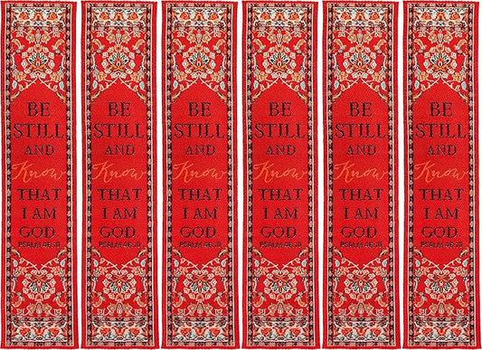 Be Still, Bulk Pack of 6 Woven Fabric Christian Bookmarks, Silky Soft Psalm 46:10 Flexible Bookmarker for Novels Books and Bibles, Religious Memory Verse Gift