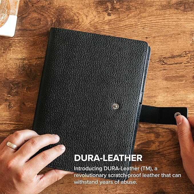 CASE ELEGANCE Black Full Grain Premium Leather Refillable Journal Cover with A5 Lined Notebook - Scratch-Proof DURA-Leather