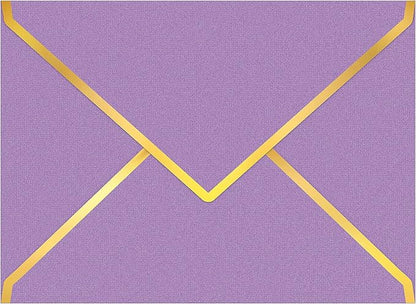 60 Pack Gold Envelopes 5x7 Bulk Purple, 250G Pearled Cardstock A7 Envelopes for Invitations Business Mailing Envelope with Gold Foil Border, A6 4x6 Envelopes for Wedding Baby Shower Cards