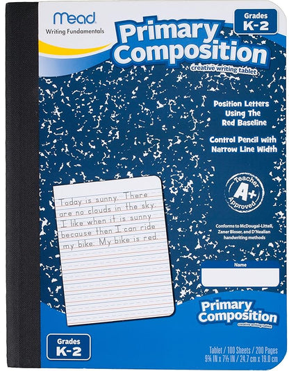 Mead Composition Books/Notebooks, Primary, Grades K-2, Wide Ruled Paper, 100 Sheets, 5 Pack (72900)