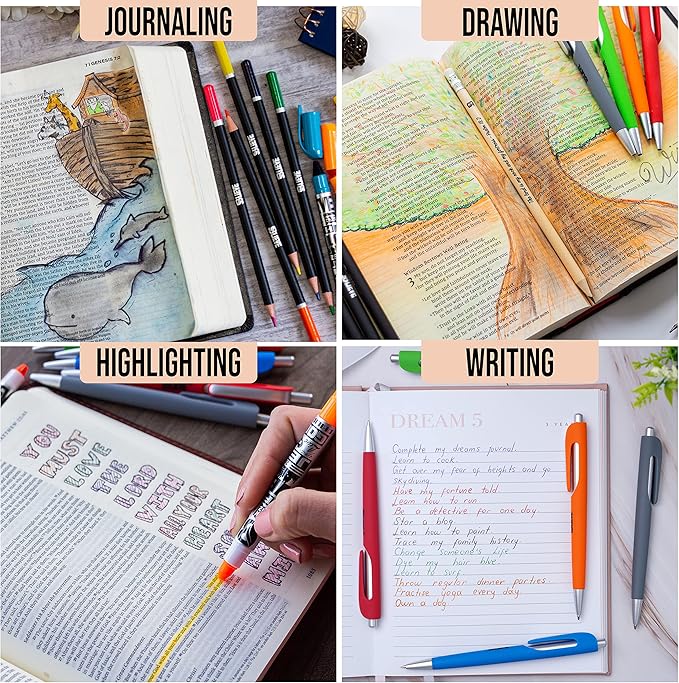 BLIEVE - Bible Journaling Kit With Gel Highlighters And Pens No Bleed, Scripture Markers and Pencils Supplies, Stencils Planner Set For Coloring Journal Art Illustrated By Faith Christian Gifts 24pcs