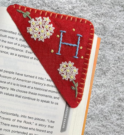 Personalized Hand Embroidered Corner Bookmark, Bookmarks for Women, Personalized Bookmark for Books, Cute Flower Book Mark, Hand Stitch Gift for Women for Book Lovers by HNQCPCVU (H, RED)