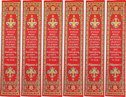 Don't Be Anxious & Divine Peace, Bulk Pack of 6 Woven Fabric Christian Bookmarks, Silky Soft Philippians 4:6 Flexible Bookmarker for Novels Books and Bibles, Religious Memory Verse Gift