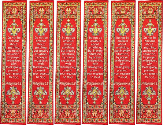 Don't Be Anxious & Divine Peace, Bulk Pack of 6 Woven Fabric Christian Bookmarks, Silky Soft Philippians 4:6 Flexible Bookmarker for Novels Books and Bibles, Religious Memory Verse Gift