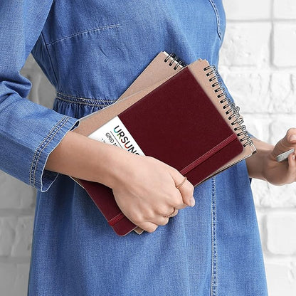 Blank Journal/Notebook - Classic Notebook/Journal with Ribbon Divider, Hardcover with Thick Paper, 5.3'' x 8.26'', Banded + Pen Holder +Inner Pocket - Burgundy