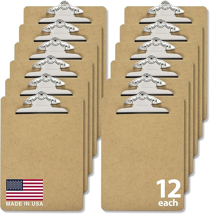 Officemate Recycled Wood Clipboards, 6 Inch Clip, 12 Pack Clipboards, Letter Size (9 x 12.5 Inches), Brown (83712)