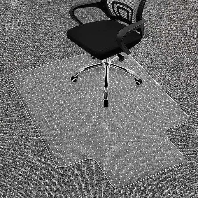 Office Chair Mat for Carpets, Desk Chair Mat for Low Pile Carpeted Floors, Heavy Duty Transparent Office Floor Mat for Office Chair on Carpet, for Work, Home, Gaming (36" X 48" with Extended Lip)