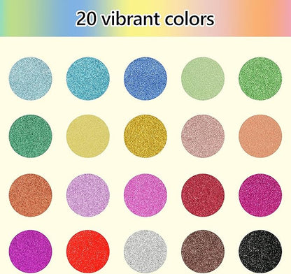 Simetufy Glitter Cardstock Paper, 60 Sheets 20 Colors, Colored Cardstock for Cricut, Premium Glitter Paper for Crafts, A4 Glitter Card Stock for DIY Projects, Sparkly Paper for Card Making, 250 GSM