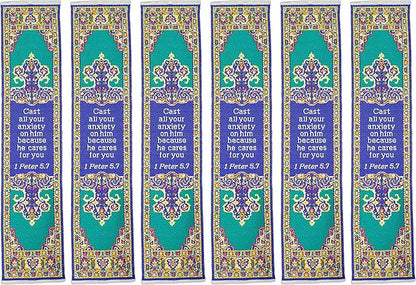 Don't Be Anxious, Bulk Pack of 6 Woven Fabric Christian Bookmarks, Silky Soft 1 Peter 5:7 Flexible Bookmarker for Novels Books and Bibles, Traditional Turkish Woven Design, Memory Verse Gift