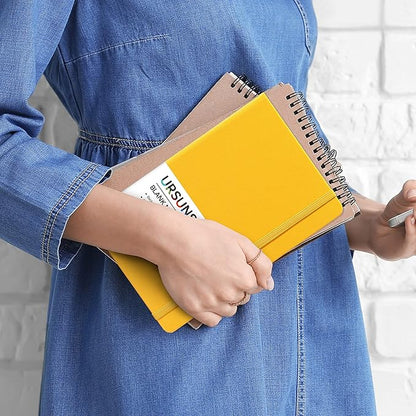 Blank Journal/Notebook - Classic Notebook/Journal with Ribbon Divider, Hardcover with Thick Paper, 5.3'' x 8.26'', Banded + Pen Holder +Inner Pocket - Yellow