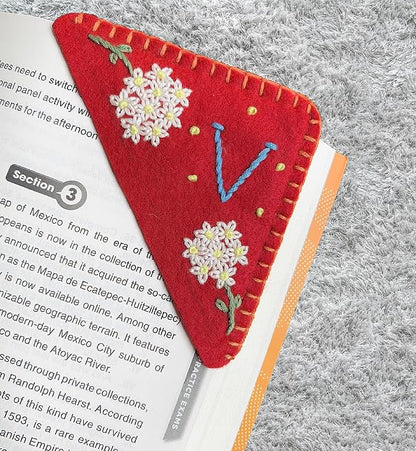 Personalized Hand Embroidered Corner Bookmark, Bookmarks for Women, Personalized Bookmark for Books, Cute Flower Book Mark, Hand Stitch Gift for Women for Book Lovers by HNQCPCVU (V, RED)