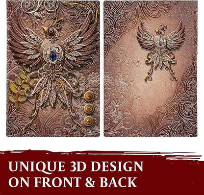 DND Notebook / Journal, Unique 200 Page Book with 3D Pink Phoenix Embossed Faux Leather Cover with Pen- Ideal for Dungeons & Dragons / D&D. Great RPG Accessories Gift for DM's & Players, Men or Women