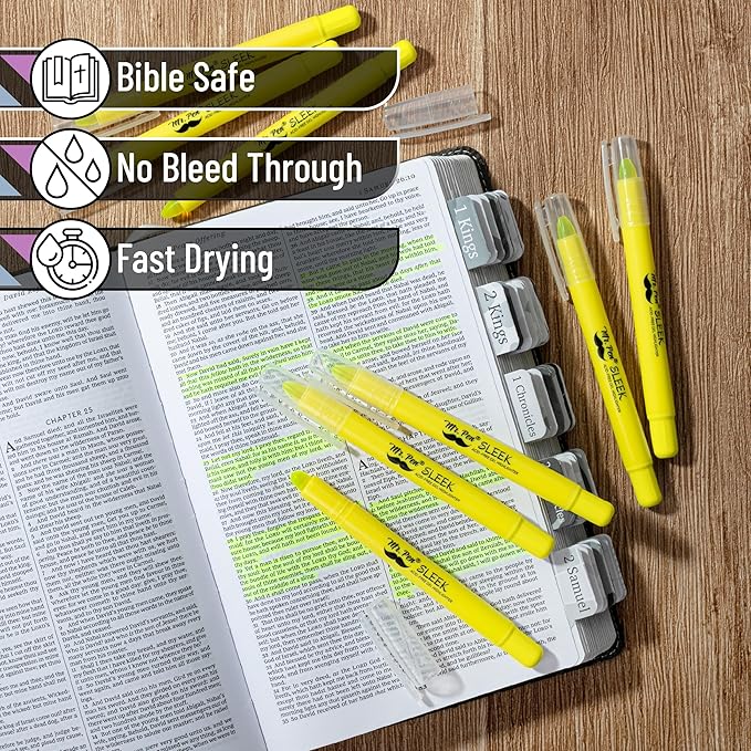 Mr. Pen- No Bleed Gel Bible Highlighters, Yellow, Pack of 8, Fluorescent Gel Highlighters