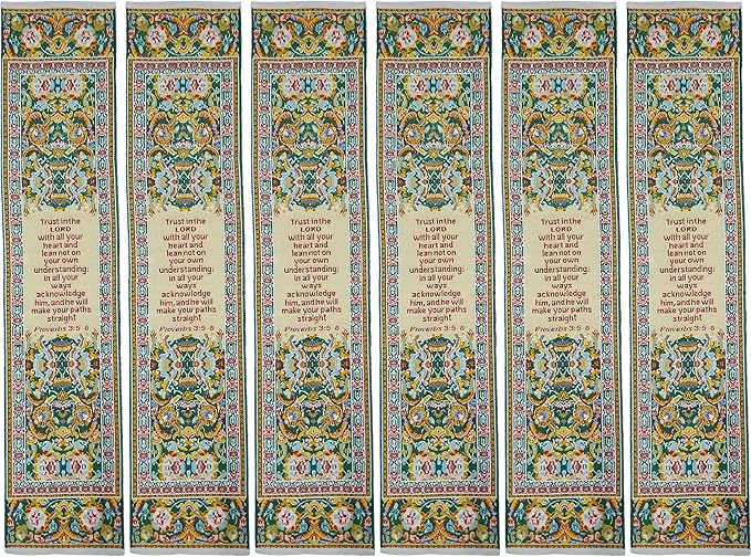 Trust in The Lord, Bulk Pack of 6 Woven Fabric Christian Bookmarks, Silky Soft Proverbs 3:5-6 Yellow Flexible Bookmarker for Novels Books & Bibles, Traditional Turkish Woven Design, Memory Verse Gift