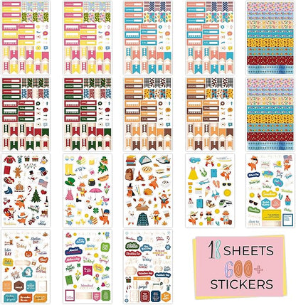 Clever Fox Seasonal Planner Stickers – 600+ Month, Holiday & Seasons Stickers for Your Planner, Monthly Journal & Calendar – 18 Sheets, Set of Stickers & Washi Tape by Clever Fox (Seasonal Pack)