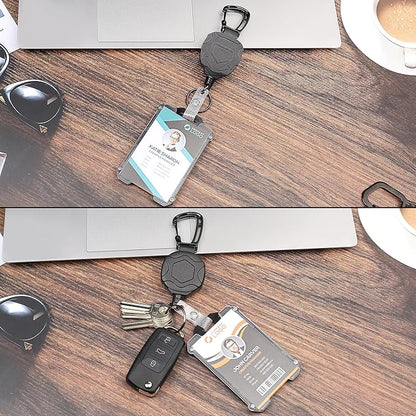 2 Pack Heavy Duty Retractable Badge Reel ID Badge Holder with Breakaway Lanyard Retractable Key Chain Carabiner with ID Cards Holder Cool Tactical ID Holder with Clip