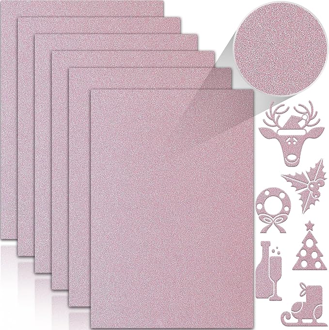 24 Sheets Pink Glitter Cardstock Paper, A4 Premium Sparkly Paper for Scrapbook, DIY Projects, Party Decoration, Gift Box Wrapping 250GSM/92lb