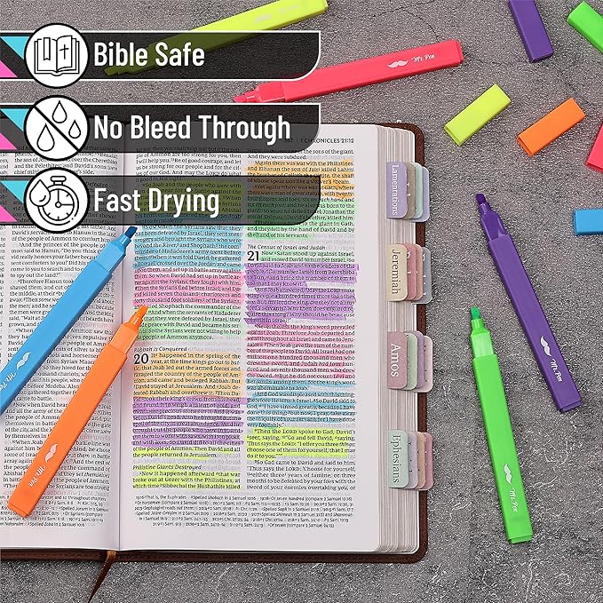 Mr. Pen- Aesthetic Highlighters, 6pcs, Chisel Tip, Vibrant Colors, Assorted Colors, No Bleed Cute Highlighters and Pens for Bible Pages, Fluorescent Highlighter