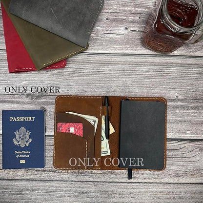 Leather Cover for Field Notes, Passport Cover, Leather Notebook Cover for 3.5" x 5.5" with Pen Holder, Only Cover (Oak)