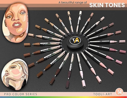 Acrylic Paint Pens 22 Skin Tones Assorted Pro Color Series Markers Set 0.7mm Extra Fine Tip for Rock Painting, Glass, Mugs, Wood, Metal, Canvas, Projects, Non Toxic, Waterbased, Quick Drying