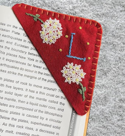 Personalized Hand Embroidered Corner Bookmark, Bookmarks for Women, Personalized Bookmark for Books, Cute Flower Book Mark, Hand Stitch Gift for Women for Book Lovers by HNQCPCVU (L, RED)