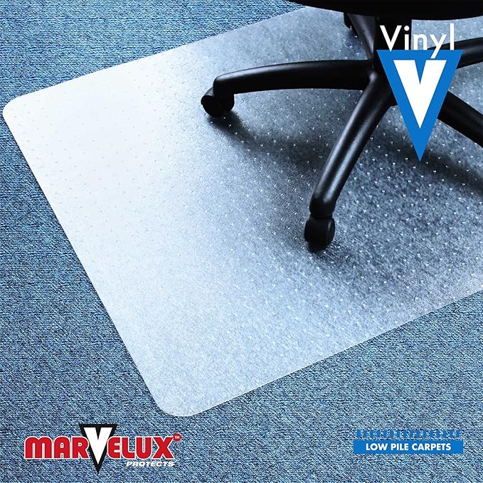 Marvelux Office Chair Mat for Low Pile Carpets 30" x 48” Clear Vinyl Protector Mat for Under Desks, Rectangular PVC Carpeted Floor Mat for Gaming Chairs and Computer Desks, Shipped Flat
