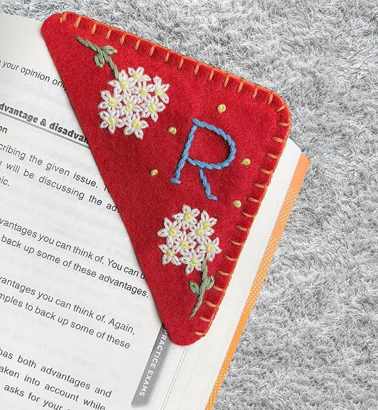 Personalized Hand Embroidered Corner Bookmark, Bookmarks for Women, Personalized Bookmark for Books, Cute Flower Book Mark, Hand Stitch Gift for Women for Book Lovers by HNQCPCVU (R, RED)