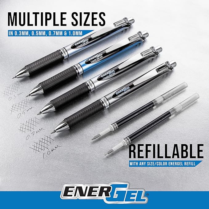 Pentel® EnerGel™ RTX Retractable Liquid Gel Pens, Medium Point, 0.7 mm, 54% Recycled, Blue Barrel, Blue Ink, Pack Of 12 Pens