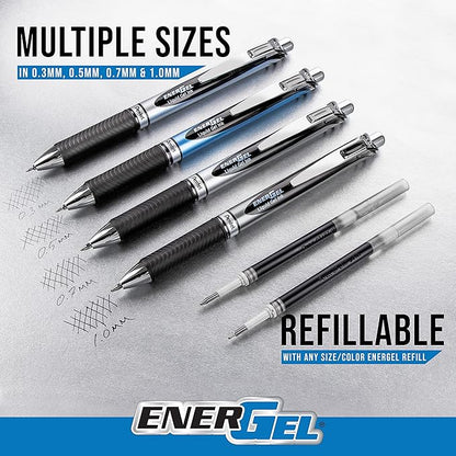 Pentel® EnerGel™ RTX Retractable Liquid Gel Pens, Medium Point, 0.7 mm, 54% Recycled, Blue Barrel, Blue Ink, Pack Of 12 Pens
