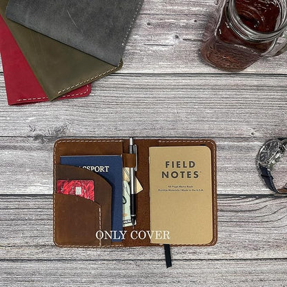 Leather Cover for Field Notes, Passport Cover, Leather Notebook Cover for 3.5" x 5.5" with Pen Holder, Only Cover (Oak)