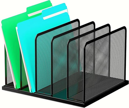 Kuntine.B Desk File Organizer 5 Sections Upright Mesh Desktop Organizer File Sorter Office Organization File Holder for Home, Office & Classroom