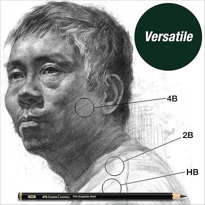 Faber-Castell 3 Count Pitt Graphite Matte Tin - HB, 2B, 4B - Matte Black Graphite Pencils