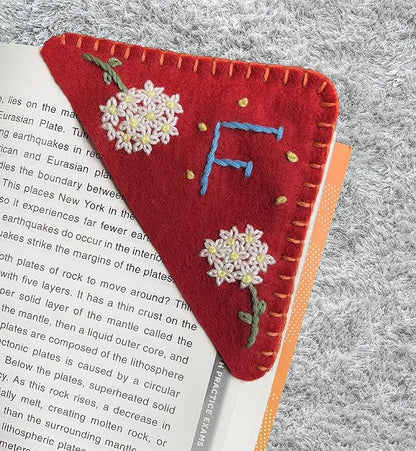 Personalized Hand Embroidered Corner Bookmark, Bookmarks for Women, Personalized Bookmark for Books, Cute Flower Book Mark, Hand Stitch Gift for Women for Book Lovers by HNQCPCVU (F, RED)