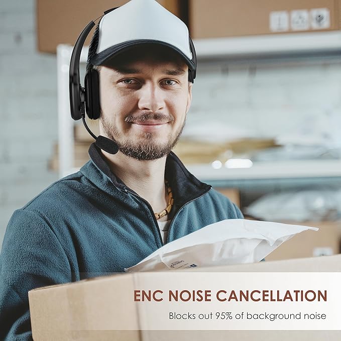 Bluetooth Headset, Trucker Bluetooth Headset with Microphone, 60 Hours Working Time Wireless on-Ear Headset for Computer Cell Phone Trucker Home Office Work (Black)