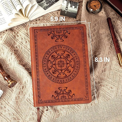 CAGIE Leather Vintage Journal for Men Soft Cover Lined Pages Notebook 180 Lay Flat for Writing Travel Diary, 5.7'' x 8.3'', Brown