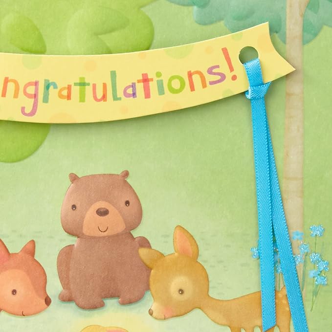 Hallmark Baby Shower Card for New Parents (Animals in the Woods) Welcome New Baby, Congratulations, Gender Reveal